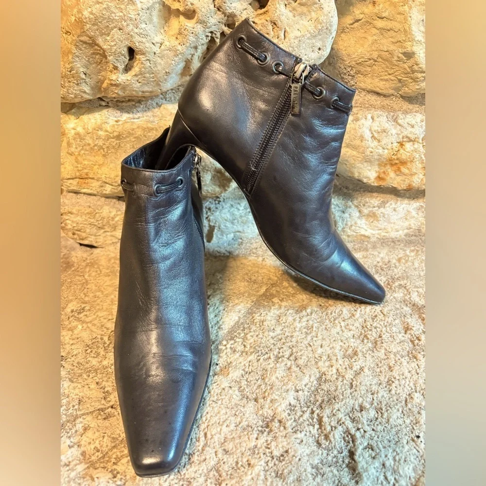 PREVATA Black Soft Leather Short Ankle High Heel Side Zip Boots Booties 7.5 - Picture 2 of 10